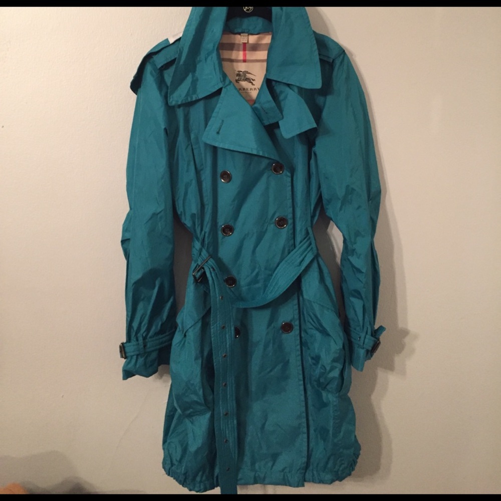 Teal Authentic Burberry hooded trench
