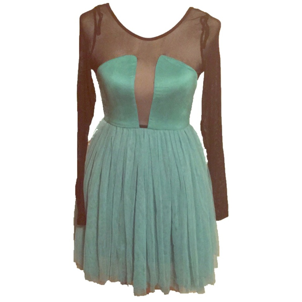 👗Angel Biba sheer and teal faux suede dress