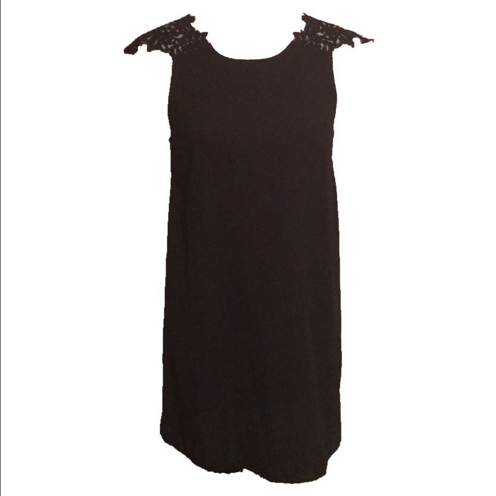 LF black shift dress with lace shoulders