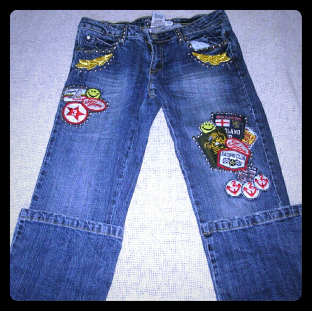 VINTAGE Junior's Patched/Studded Denim Jeans SZ 7