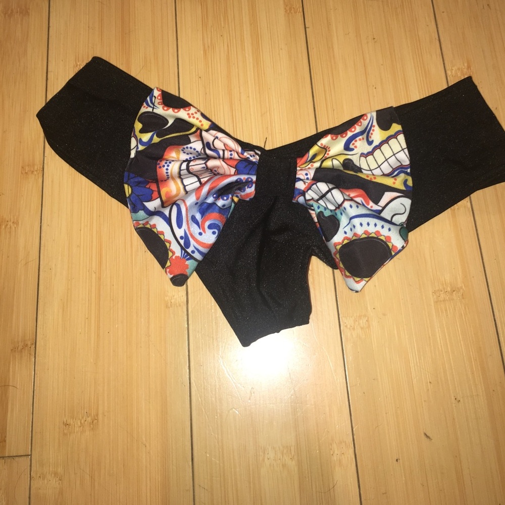 Black scrunched day of the dead bikini bottom
