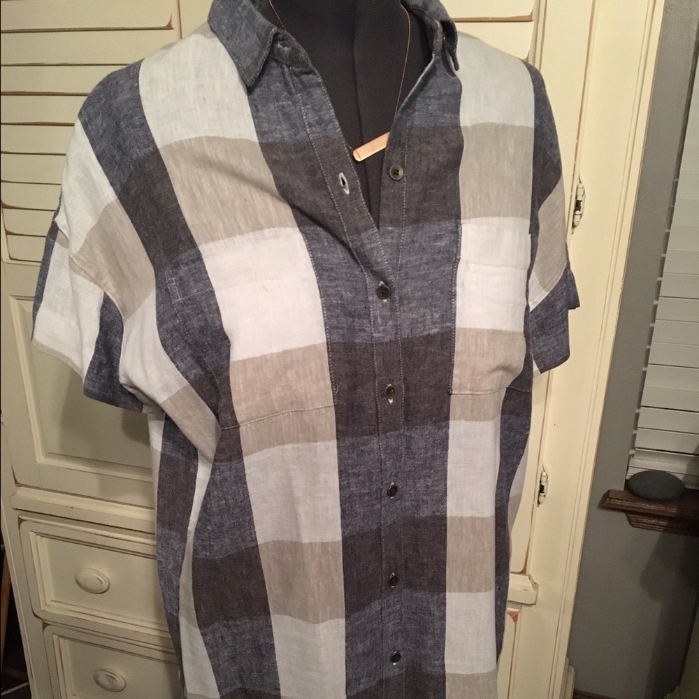 Old Navy Plaid Button Down Tunic Tall