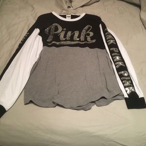 Black, white, gray, and sequin pink shirt