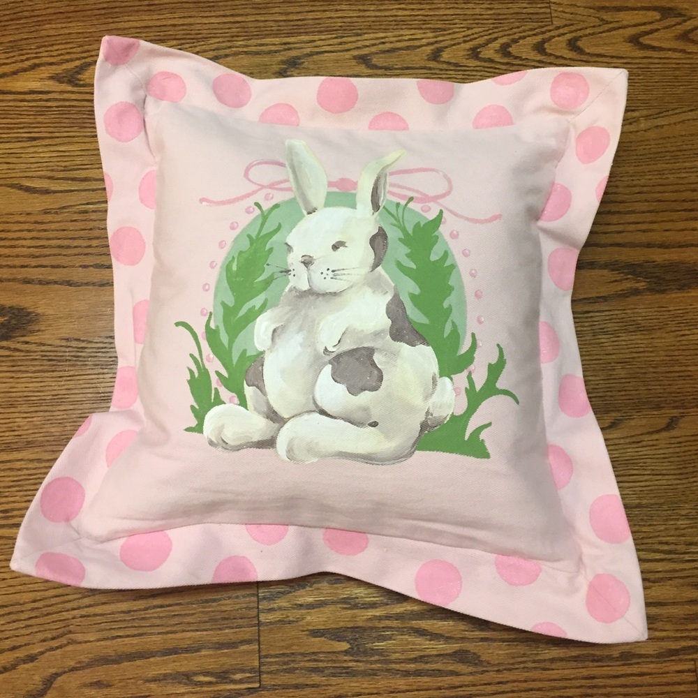 Hand-painted bunny pillow artist decor nursery