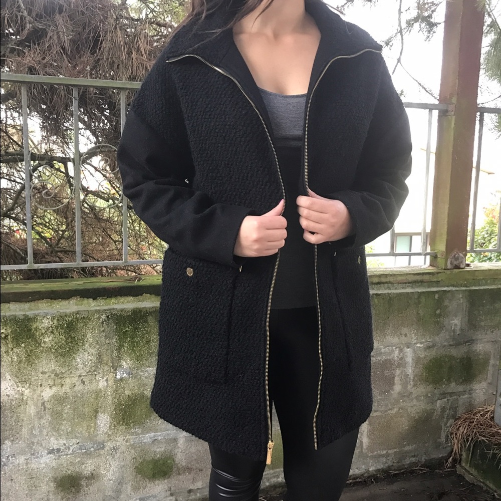 Michael Kors Zip Front Bouclé Wool Blend Coat