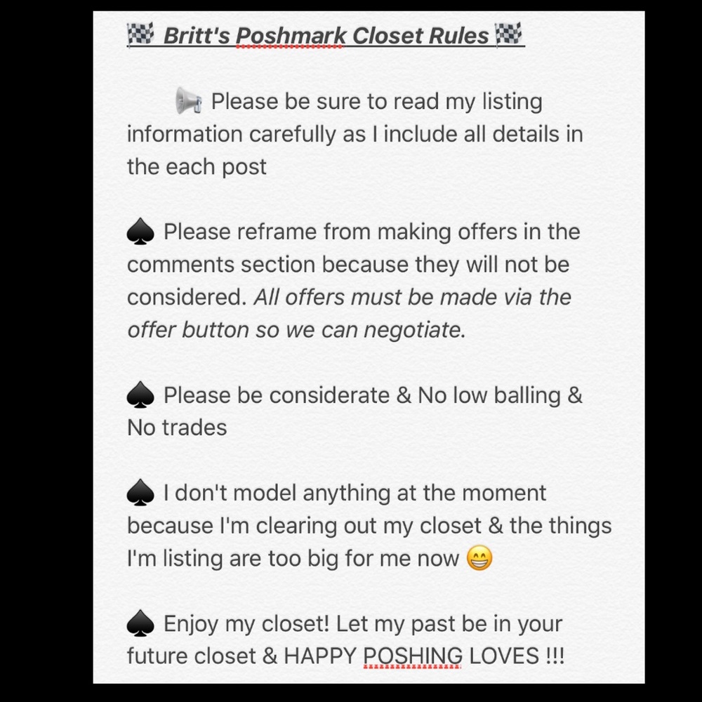 🏁 Britt's Closet Rules 🏁