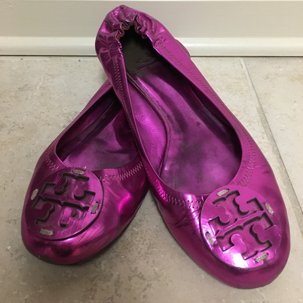 Mirrored Pink Tory Burch Reva Flats