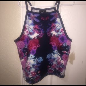 3D floral print silk crop top