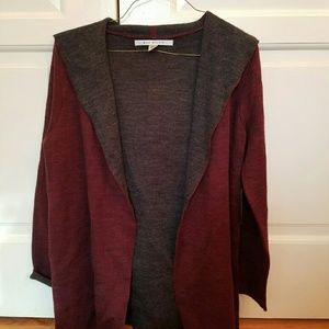 MAX STUDIO RED/GRAY HOODED CARDIGAN