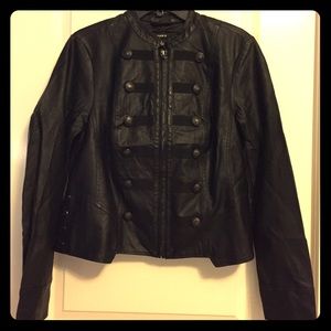 Faux Leather Military Jacket
