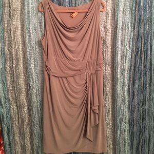 Taupe sleeveless faux wrap dress