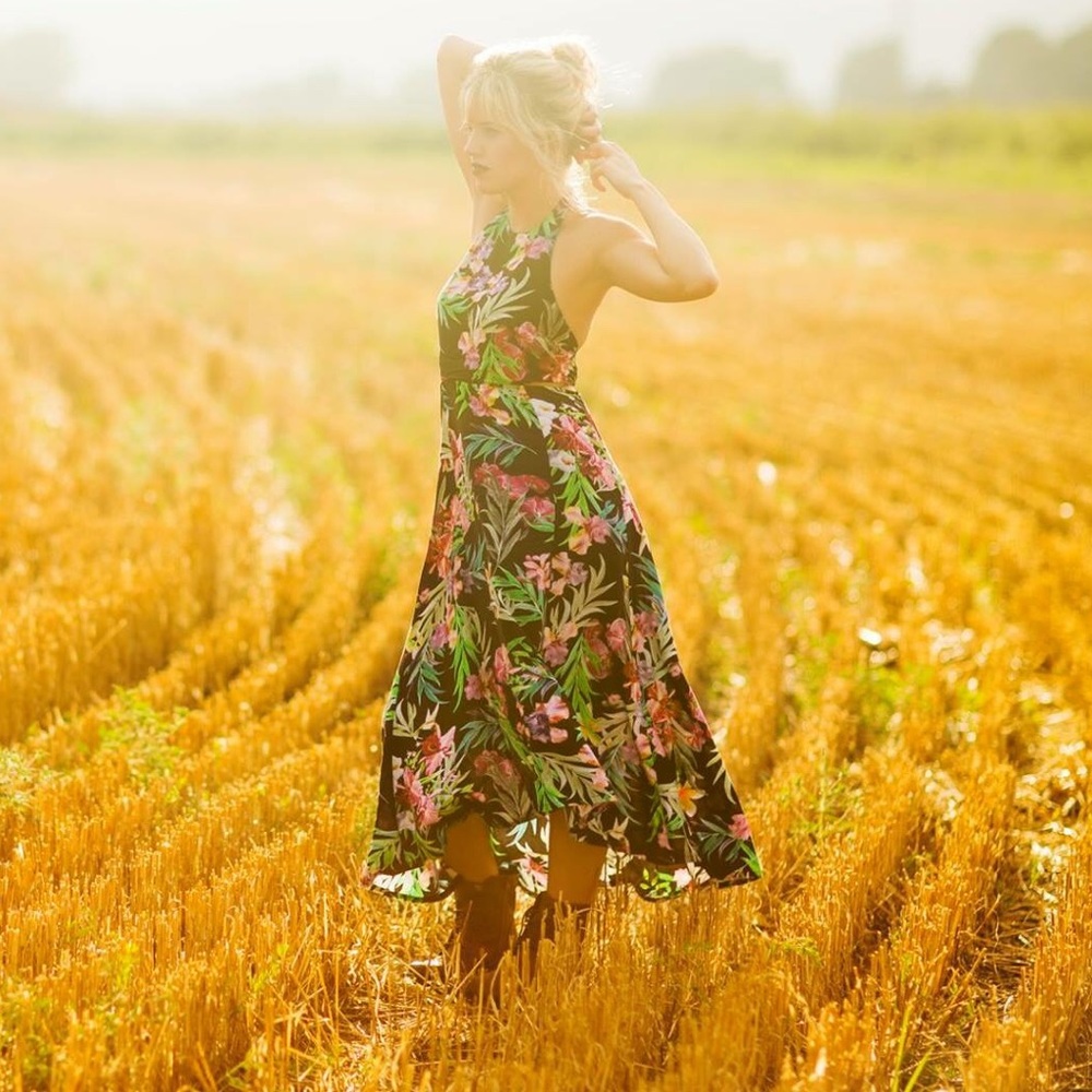 Tie-back floral maxi dress