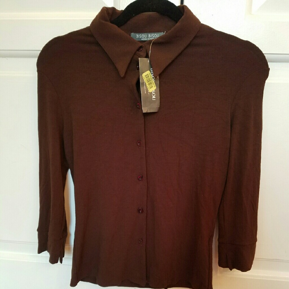 Bisou Bisou gorgeous cocoa brown blouse. NWT