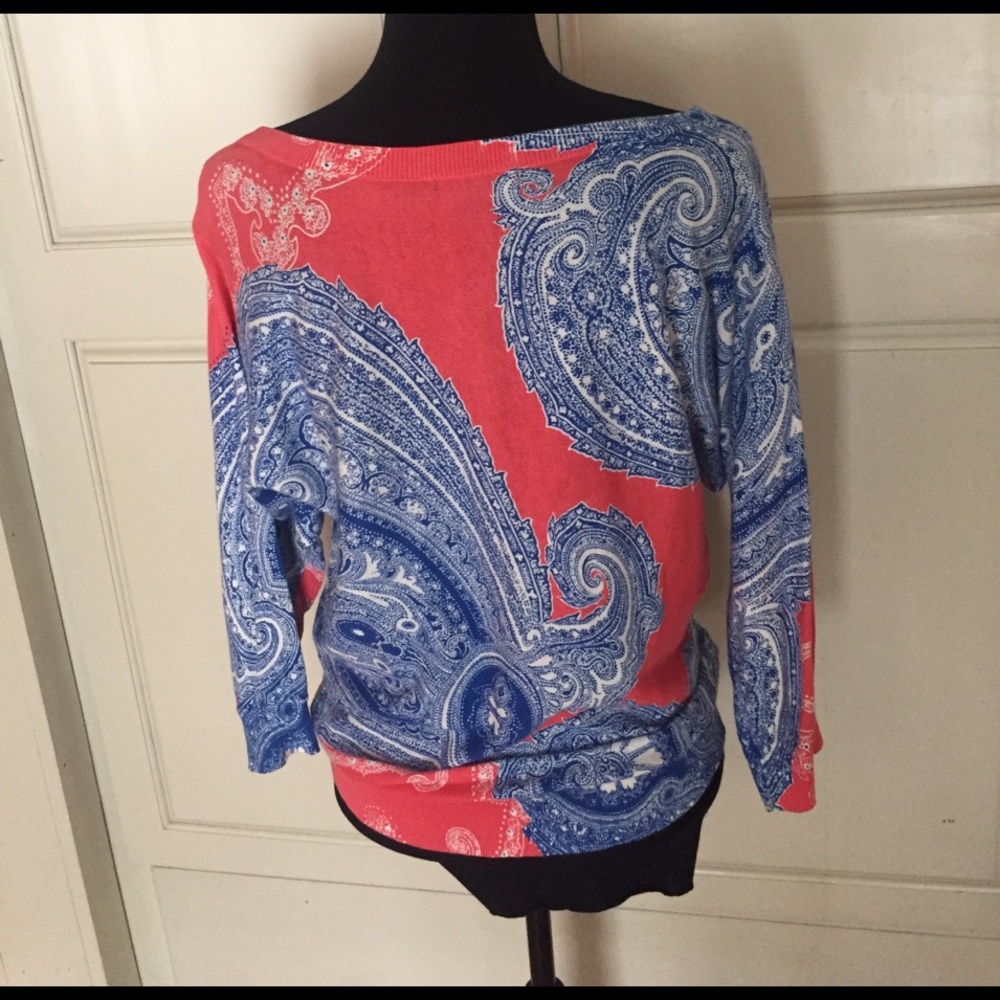 Chaps cotton paisley sweater NWOT lightweight