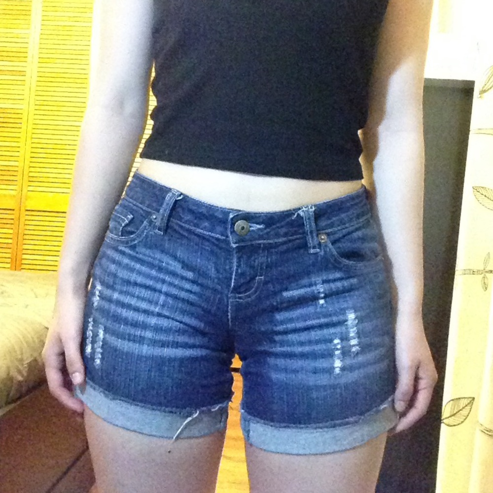 distressed jean shorts