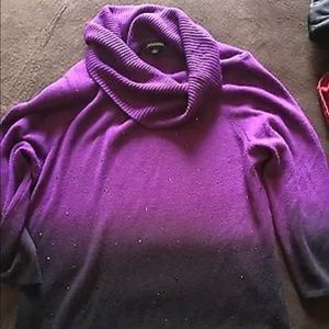NOTATIONS L PURPLE RHINESTONE COWL NECK SWEATER