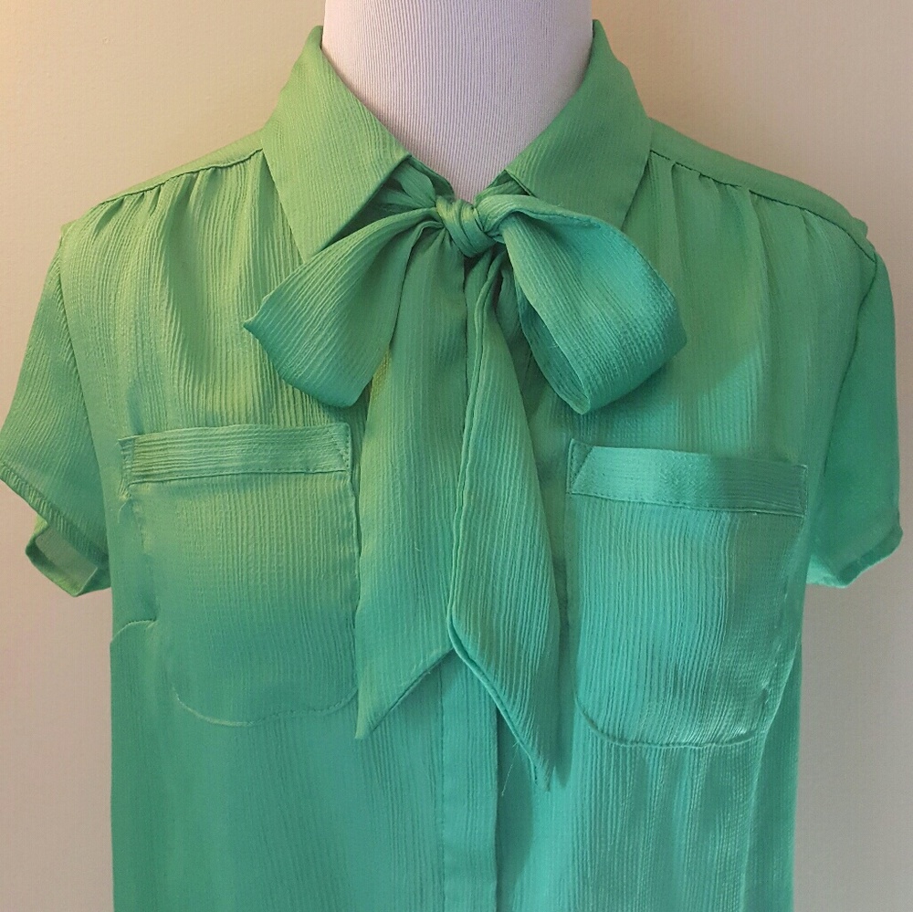 Green Tie Neck Blouse
