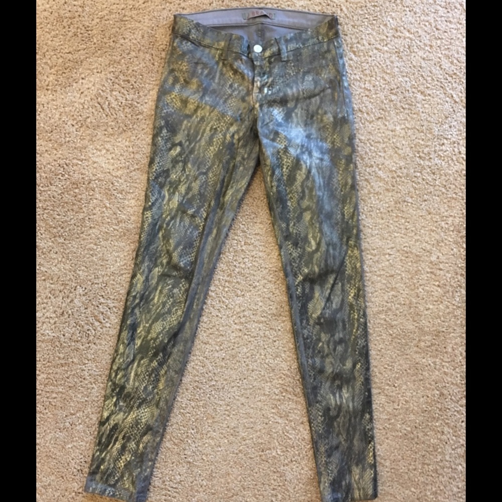 J BRAND Coated Foil Snakeskin Legging Jeans