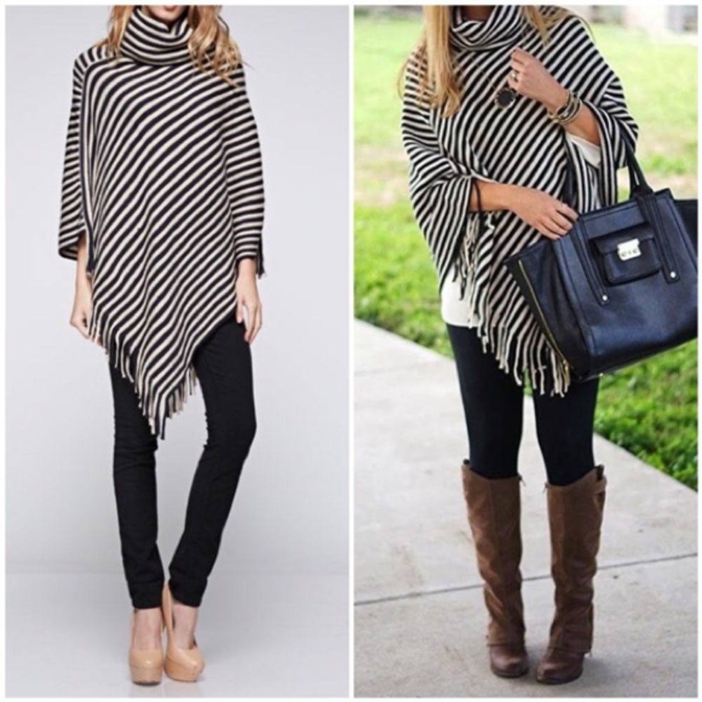 🎉HP🎉Black & Ivory Poncho - Best in Boutiques