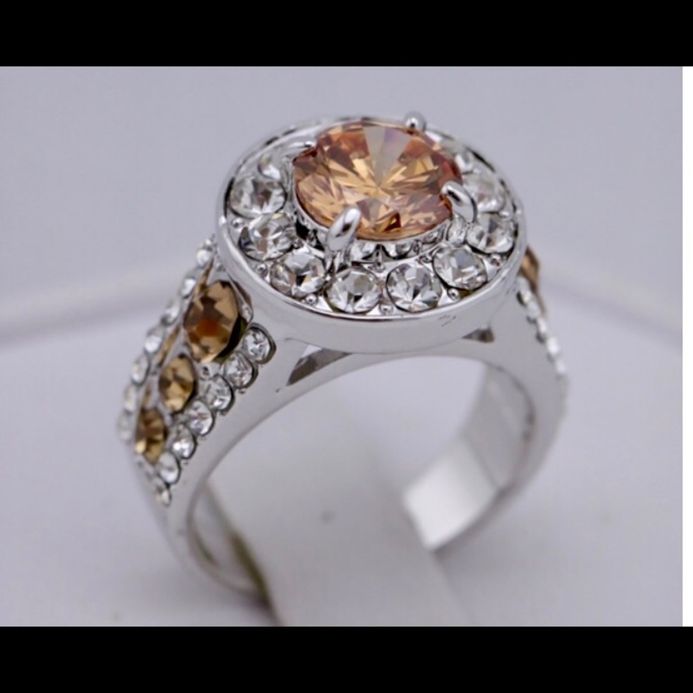 Delicate Champagne & White CZ ring size 8