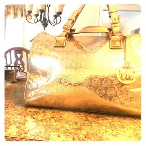 Michael Kors Large Grayson Metallic Gold Satchel