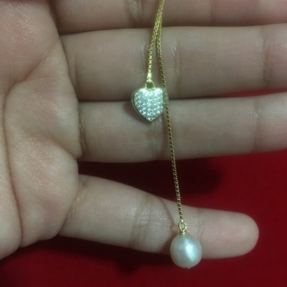 925 silver, heart and pearl necklace - Picture 3 of 4