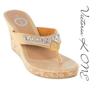 Tory K Women Wedge Thong Sandals, HW-2082, Khaki