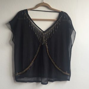 ART DECO BLOUSE w/ GOLD DETAIL & OPEN BACK