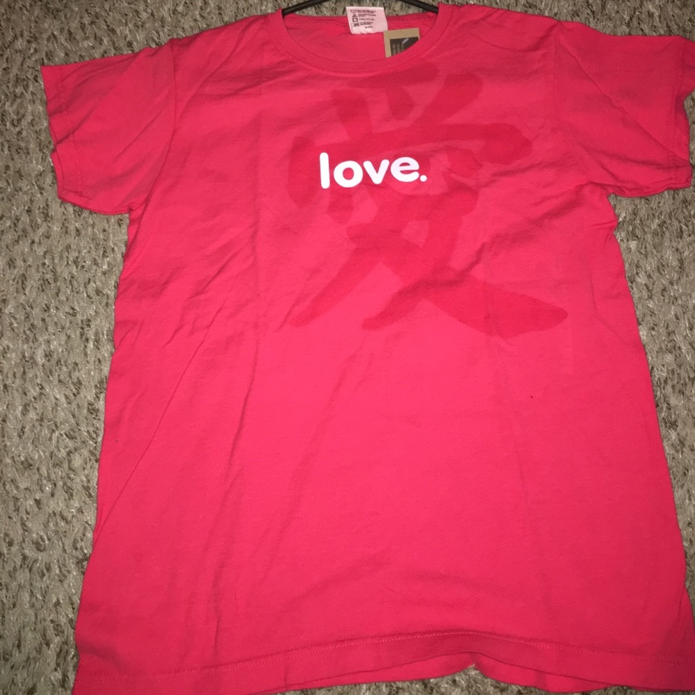 "Love." Red crew neck ladies tee