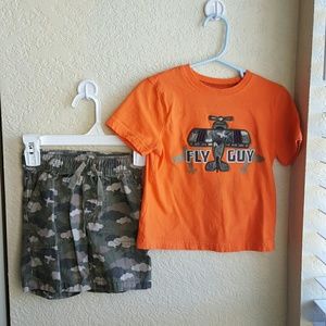 Two piece orange and camo short set