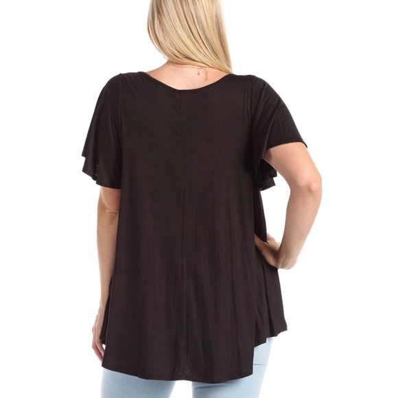 Flirty Short Flutter Sleeve High Low Drapey Tee - Picture 2 of 3