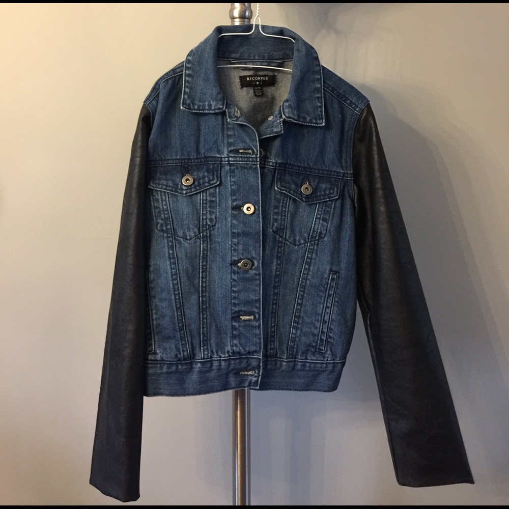 BYCORPUS jean jacket with leather sleeves