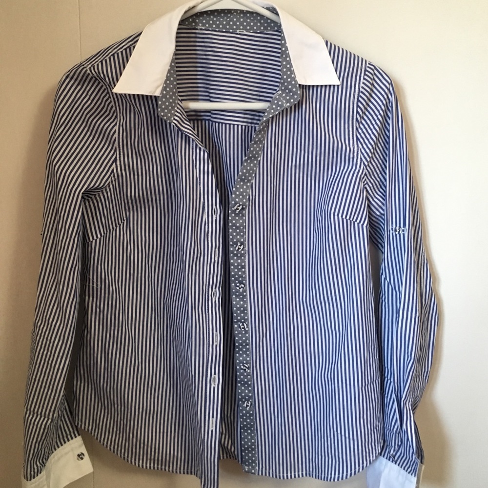 Navy striped button down shirt
