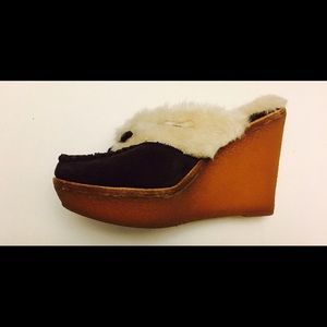Jessica Simpson slide on brown & fur mules