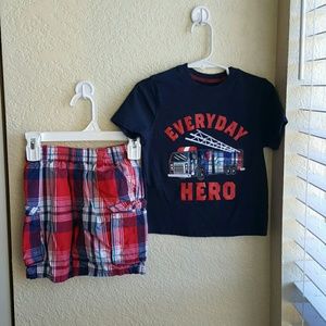 2 piece fire truck short set