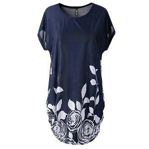 Blue and white simple floral tunic