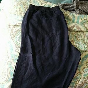 Navy Linen Wide leg trousers