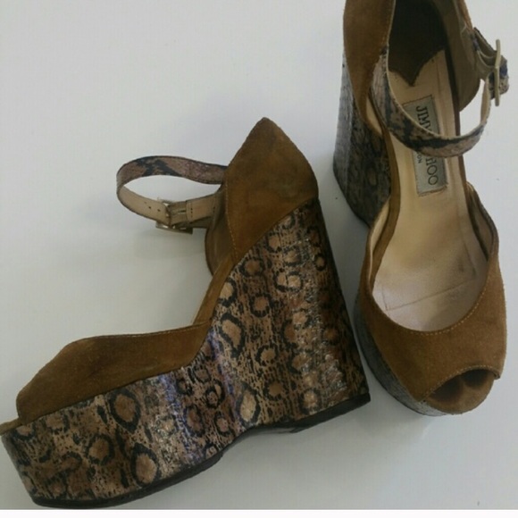 Jimmy Choo Shoes - Jimmy Choo suede and snake print wedges
