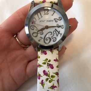 Betsy Johnson watch white with pink roses