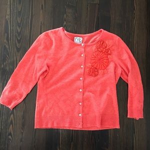 Anthropologie Floral Appliqué Coral Cardigan 