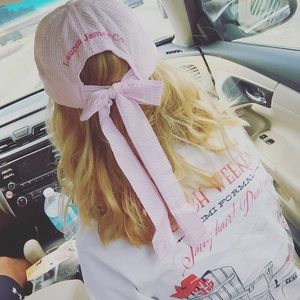 Lauren James seersucker hat pink