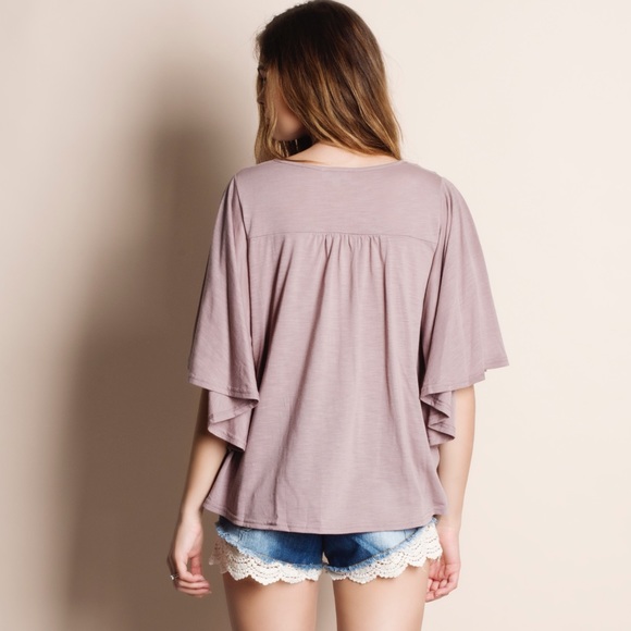 Flutter Sleeve Kimono Faux Wrap Top - Picture 6 of 6