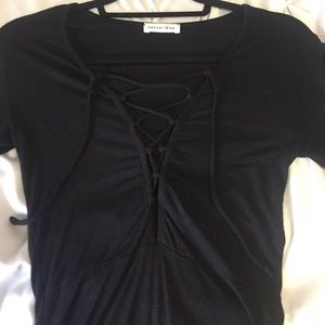 Caged black long sleeve body suit