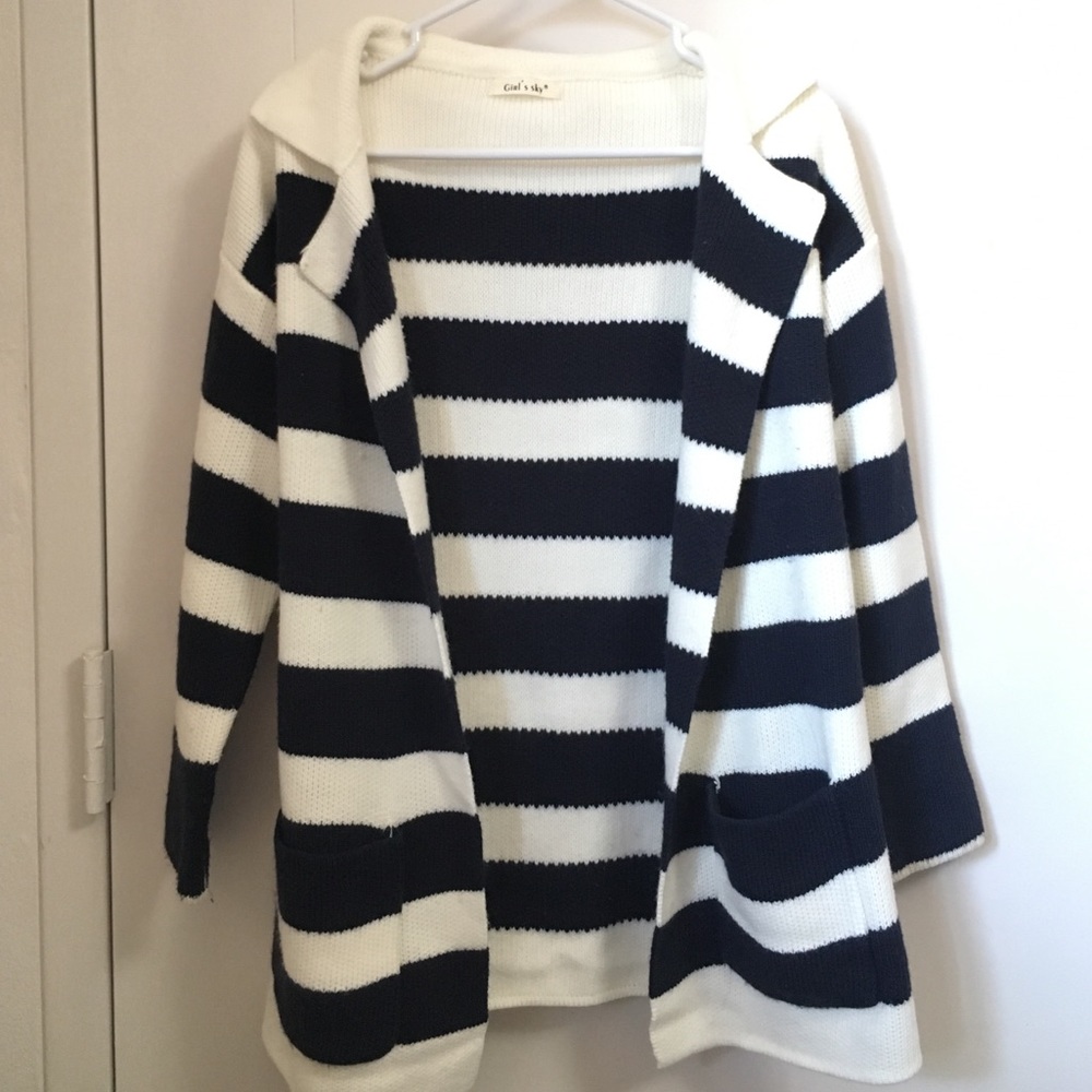 Girl's sky navy and white cardigan
