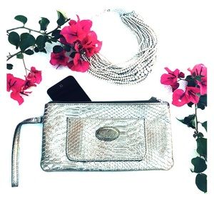 Metallic Sharif clutch, yellow lining - like new!