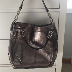 Medium grey metallic Coach bag