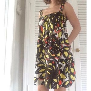 Zara Brown, White, Yellow, & Orange Flowered Dress
