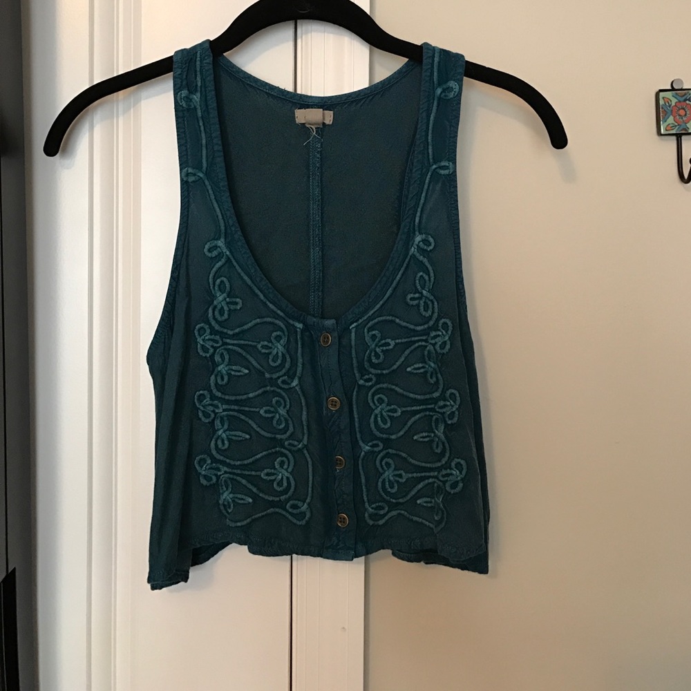 Teal embroidered crop top urban outfitters