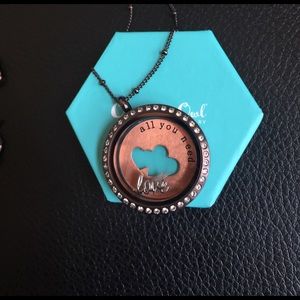 Origami Owl chocolate/rose gold/crystal necklace