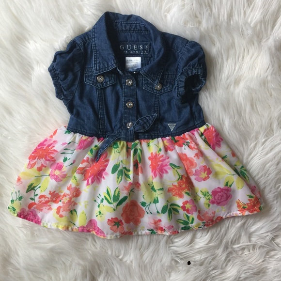 Guess Half Jean Half Floral Baby Girl Dress - Picture 1 of 5